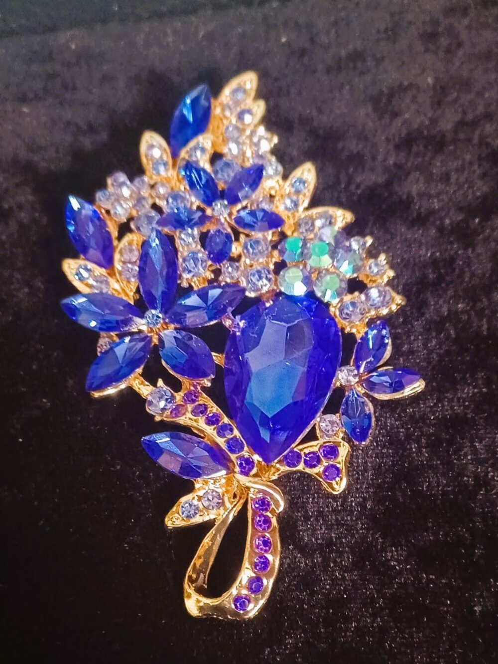 Large Blue Sparkling Brooch - Over 4 Inches